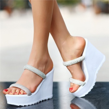 Erbil Shoes Дамски чехли с цяла подметка - Бели #383649 (383649_Бяло)