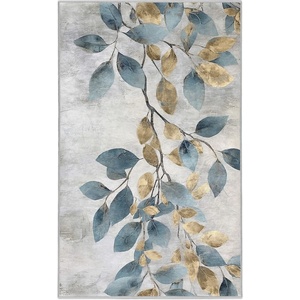 Mila Home Светлосиньо-златист килим подходящ за пране 80x150 cm Golden Leaves - Mila Home (HKC-DikHali-83-80x150)