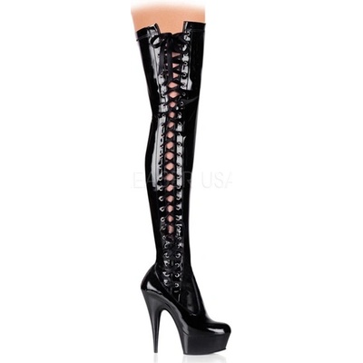 Pleaser Delight-3050 - Dámske kozačky Černé Lakované