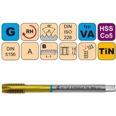 Závitník strojní G 1/4" A HSSCo5 TiN DIN 5156 B