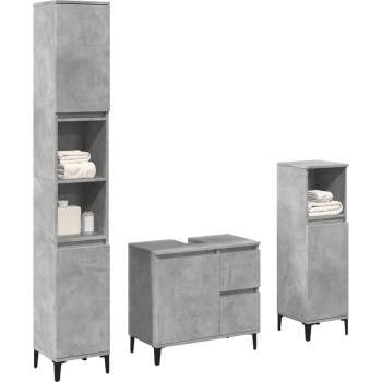 vidaXL Комплект мебели за баня от 3 части бетонно сив инженерно дърво (3324946)
