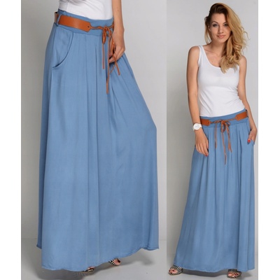 Fashionweek dlhá maxi letná sukňa zo vzdušného materiálu s vreckami + opasok ZIZI00 jeans
