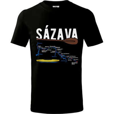 Mapa řeky Sázavy tričko dětské bavlněné černá