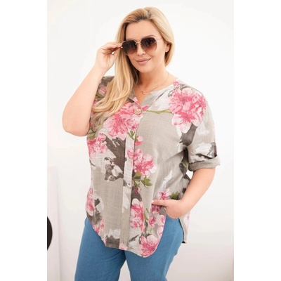 Fashionweek dámska bavlnená blúzka Plus Size s kvetinovým vzorom K1088-1 latte