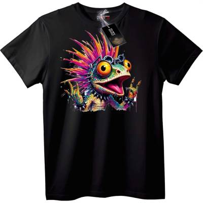 NOONEBRAND Рокиращо Цветно Ящерче Тениска - 2XL, Black
