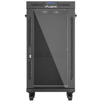 Lanberg Rack Cabinet 19" Free-Standing 22U/600X600 (FlAT Pack) With Glass Door LCD Black V2 (FF01-6622-12BL)
