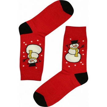 Snehuliak sa žltou šálom pánske vianočné ponožky červená