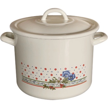 22 см (6, 7 л. ) дълбока емайлирана тенджера с метален капак разцветка Сини цветя (2+39p/22 (102-1697))