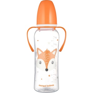 Canpol babies Бебешко шише с дръжки Canpol - Cute Animals, 250 ml, Оранжево (11/845_ora)