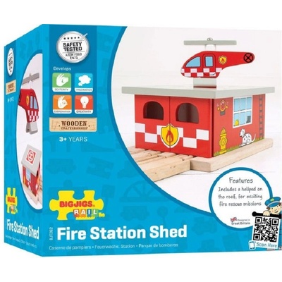 Bigjigs Toys Детска дървена играчка Bigjigs - Пожарна станция (BJT262)