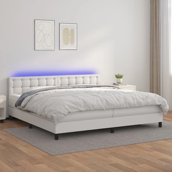vidaXL Боксспринг легло с матрак и LED бяло 200x200 см изкуствена кожа (3134244)