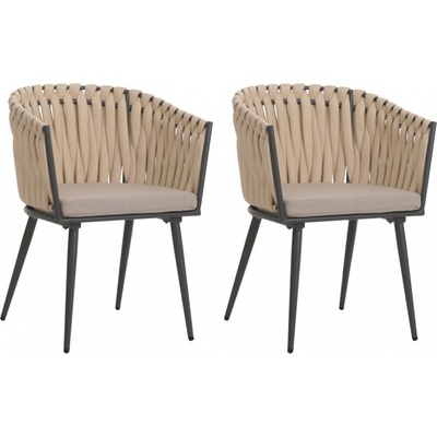 Design-Shop Zahradní židle HWC-N38 (SET 2 ks), olefinové lano, béžové polštáře - světle hnědá