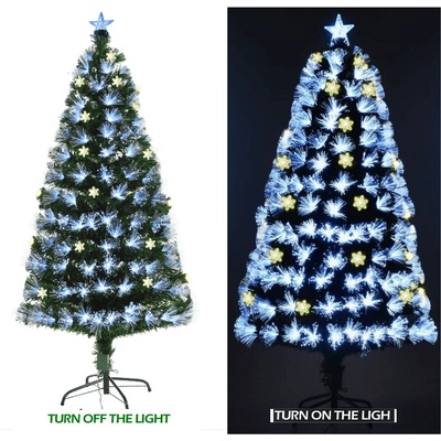 ANYSUN Коледна елха 180 см. със светещи звезди и фиброоптични влакна в бяло anysun