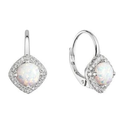 Pavona stříbrné náušnice visací s bílým kulatým syntetickým opálem a zirkony 11463.1 white