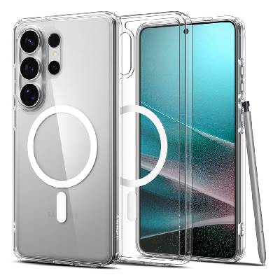Удароустойчив кейс с MagSafe пръстен за Samsung Galaxy S26 Ultra от Spigen Ultra Hybrid Mag - Clear / White (8800283318111)