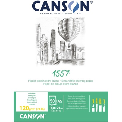 Canson 1557 Sketch Skicák extra biely v lepenej väzbe A5 120g 50 listov
