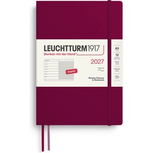 Leuchtturm1917 weekly calendar 2027 medium (A5) with notebook - Port Red - 145 x 210 mm - January-December 2027 - 400234 (400234)