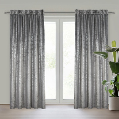 Zamatový záves v oceľovej farbe AVENA s bodkovanou striebornou potlačou 135x270 cm