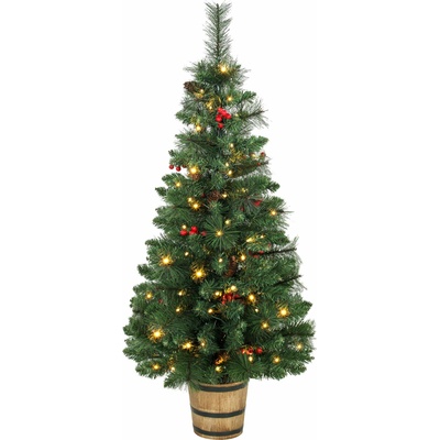 HOMCOM Umělý vánoční stromek HOMCOM, 120 cm vánoční stromek se 100 LED světly, 131 bobulovin, 2 barvy světla, dálkové ovládání
