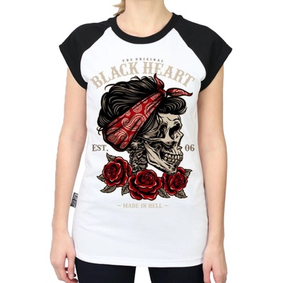 BLACK HEART Pin Up Skull Raglan biela