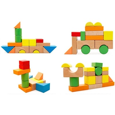 Дървена играчка конструктор сортер 50 части кубчета