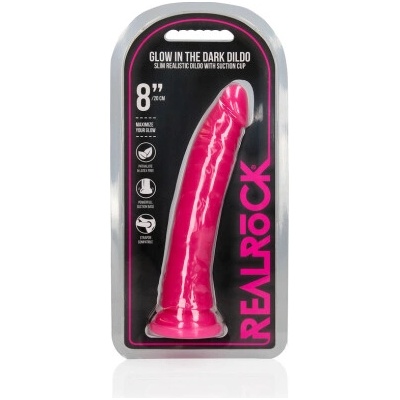RealRock Slim Realistic Dildo with Suction Cup Glow in the Dark 20 cm Pink