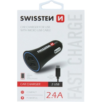 Adaptér do auta Swissten 2,4A Power 2x Usb + Kábel Micro Usb (20110900)