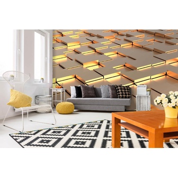 DIMEX ART s. r. o Самозалепваща се флизелинова фототапета златни абстрактни кубчета 375 x 250 см