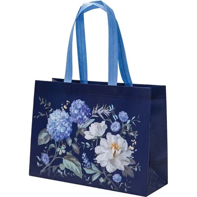 Nákupná taška z netkanej textílie Spring blooms 34x25 cm - modrá