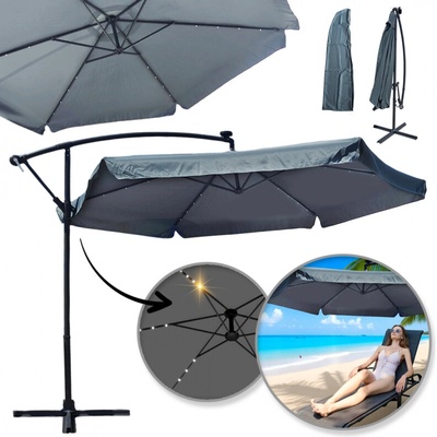 Flamenco Mystique Zahradní slunečník 3,5m s SOLAR LED osvětlením a volánem - grafit OGP11SZ
