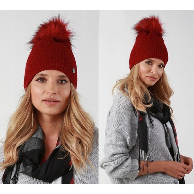 Fashionweek dámská zimní čepice s bambulí flísová podšívka ZIZI34/V14 vínově