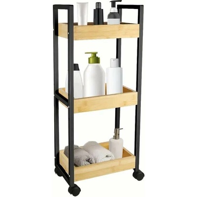 Servírovací stolek kolečka kov bambus plast černá přírodní NoBi PARIS – Zboží Dáma