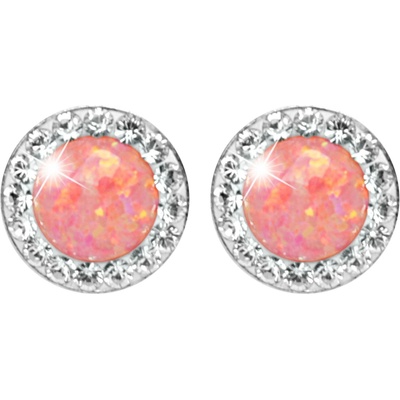 JSB bijoux s.r.o. Stříbrné náušnice puzety s kulatým opálem a krystaly Swarovski Peach Pastel malé (Stříbro 925/1000)