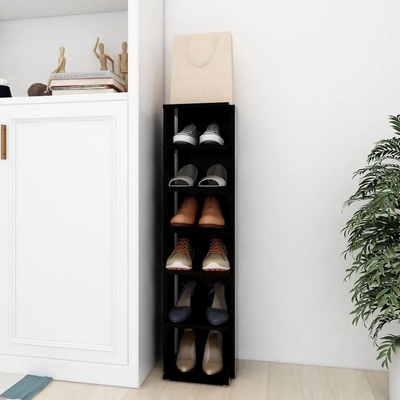 vidaXL Шкаф за обувки, черен, 27, 5x27x102 см, инженерно дърво (808487)