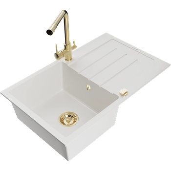 Mexen Bruno гранитна мивка с 1 отделение с отцедник и кухненски смесител Duero, бял - 6513-20-671600-50 (6513-20-671600-50)