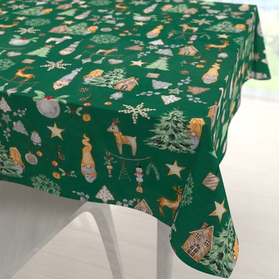 Biante Vánoční bavlna čtvercový ubrus Sandra SA-508 Vánoční skřítci a ozdoby na zeleném 70x70 cm
