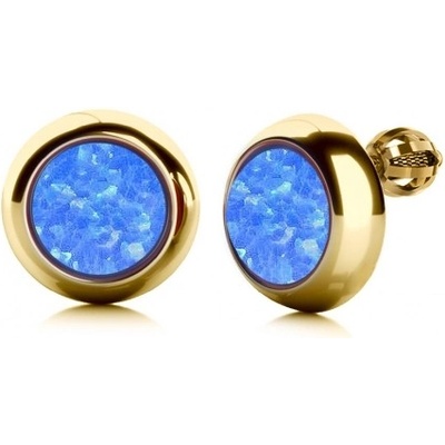 Couple Minimalistické náušnice Victoria žluté zlato se syntetickým modrým opálem 6830639-0-0-49