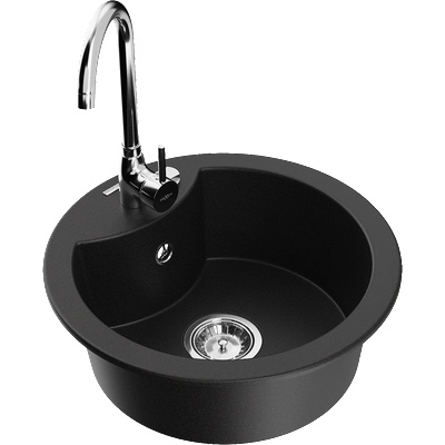 Mexen Diego гранитна мивка с 1 камера и кухненски смесител Telma, черен - 6512-77-670200-00 (6512-77-670200-00)