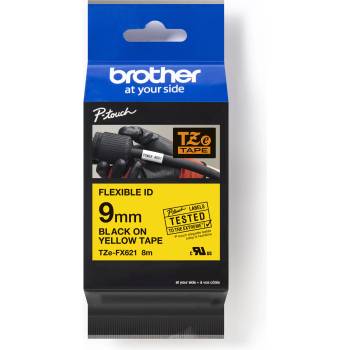 Brother TZ-FX621 / TZe-FX621 Pro Tape, 9mm x 8m, черен печат/жълт фон, оригинална лента (TZEFX621)