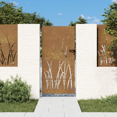 Zahradní branka 85 x 175 cm cortenová ocel Tráva 217497