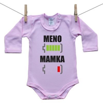 Boodyy Ružové Body s dlhým rukávom Batéria nabitá/vybitá mamka s menom