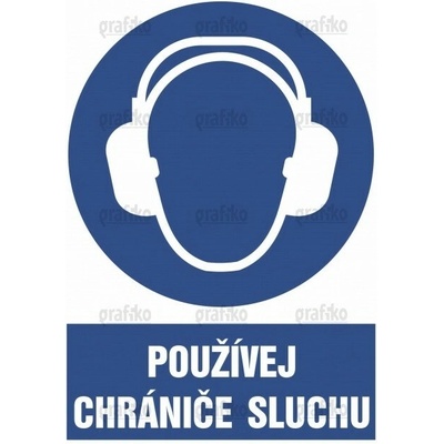 Grafiko | Používej chrániče sluchu - Text obrázku Používej chrániče sluchu, Materiál Hliník, Rozměr 297x210mm