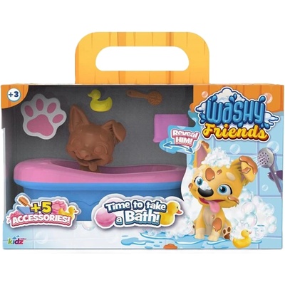 Kidz World Игрален комплект Kidz World Washy Friends - Кално кученце за къпане с вана, Corgi (K02WFS04)