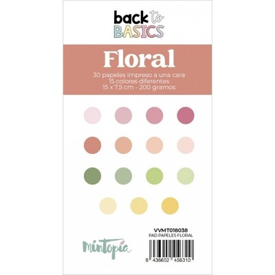 Mintopia Sada jednostranných barevných papírů 7,5 × 15 cm Floral 30 ks