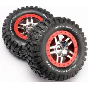 Traxxas колело 2.2/3.0", джанта SCT Split-Spoke сребърно-червена, гума KM2 (2)