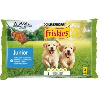Friskies Puppy VitaFit s kuraťom a mrkvou v šťave 4 x 100 g