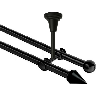 OK-GarnýžeCZ Garnýž kovová dvouřadá 16mm Hrot černá 260 cm do stropu / na tunýlek - bez kroužků