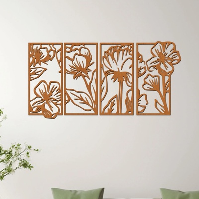 dřevo života 4 dílný obraz květin - FLORIST Zvolte barvu dekoru: Třešeň, Rozměry (cm): 157x80