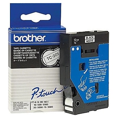 Brother TC-201, 12mm x 7,7m, čierna tlač / biely podklad, originálna páska