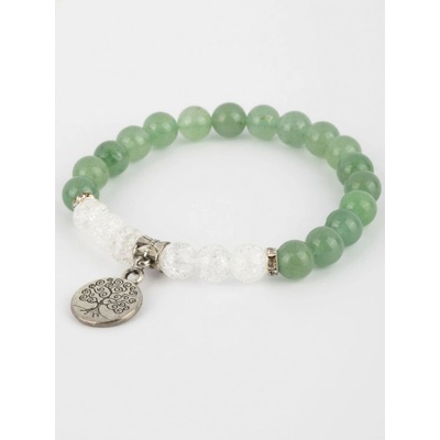 Prosperk Exkluzivní náramek z korálků avanturinu a pukaného křišťálu s přívěskem stromu života zeleno-bílá S3502